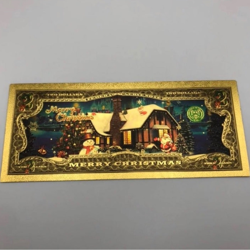 24k Gold Foil Plated Christmas $2 Dollar Banknote